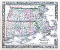 Massachusetts, Connecticut and Rhode Island, World Atlas 1864 Mitchells New General Atlas
